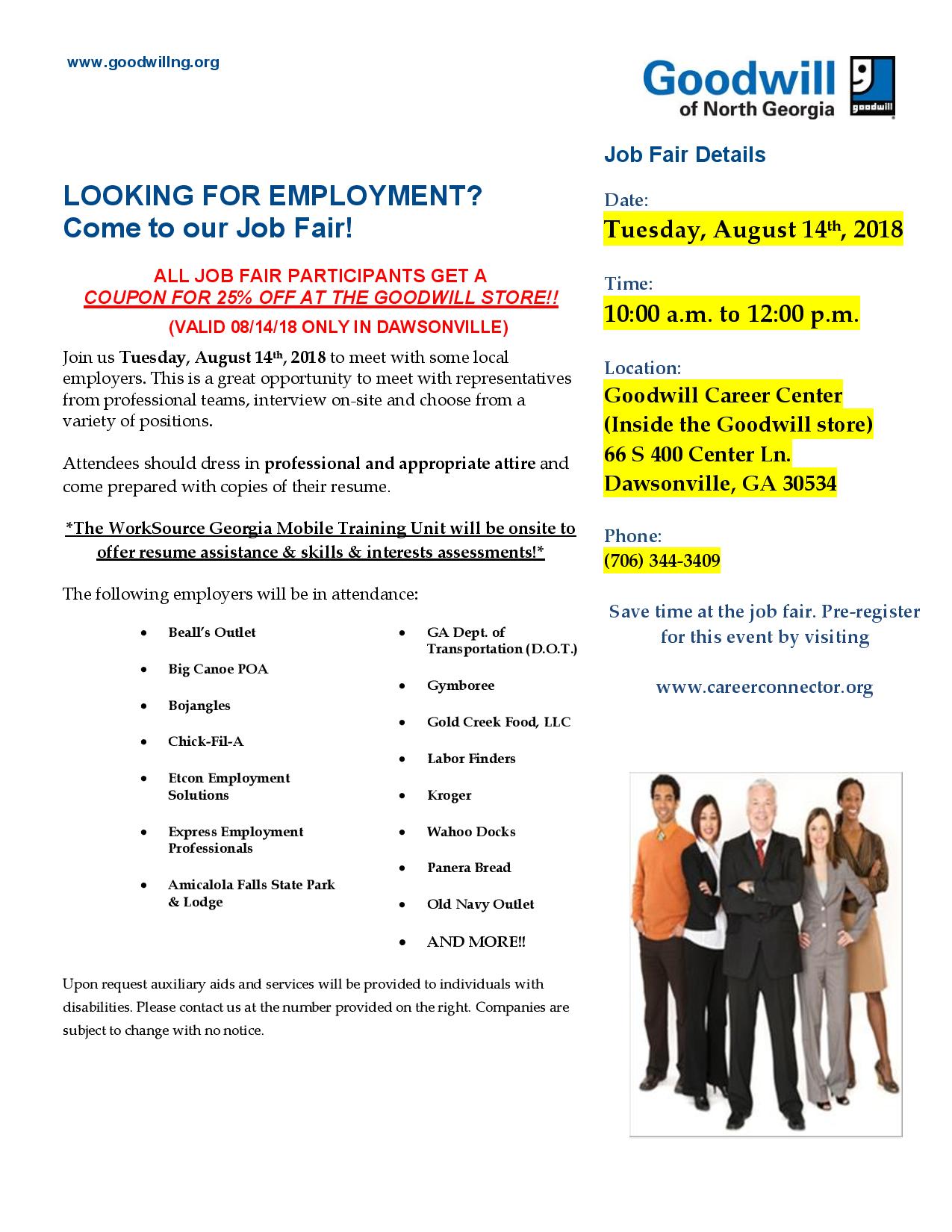 Announcements Job Fair Flyer August 18